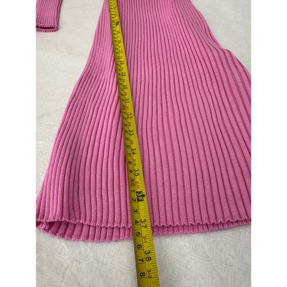 Pink Long Sleeve Dress V Neck Ribbed Knit Sweater Dress size S/M stretchy - Picture 5 of 6